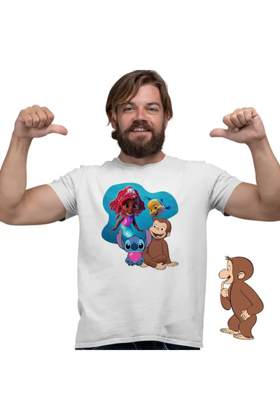 OEM Men's T-Shirt Curious George Ariel Stitch Monkey Cartoon
