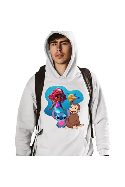 OEM Men's Sweatshirt Curious George Ariel Stitch Monkey Cartoon