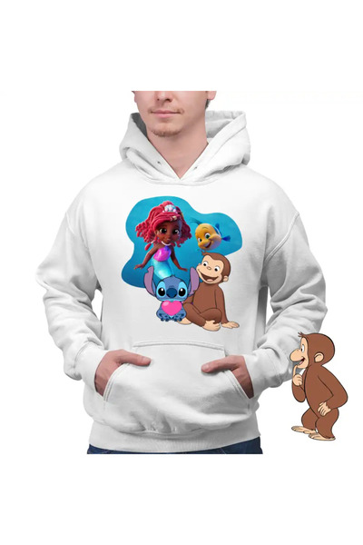 OEM Men's Sweatshirt Curious George Ariel Stitch Monkey Cartoon