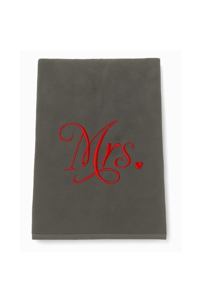 OEM Beach Towel from Cotton, 190x70cm, Anthracite Gray/Red Embroidery 'Mrs.'
