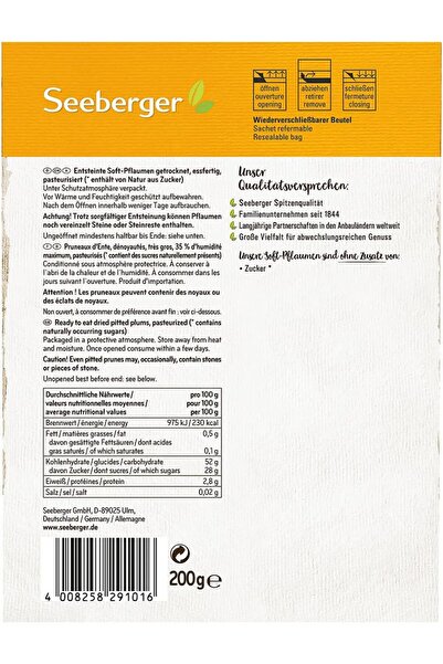 Seeberger Soft Prunes Pitted 200G