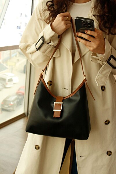 h&c bag butik Leather Women's Shoulder Bag with Gold Buckle