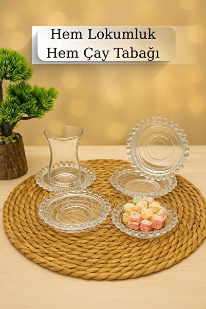 Kırmızı Beyaz Home 6’lı Boncuklu Sert Plastik Çay Tabağı – Lokumluk & İkramlık Tabak Seti