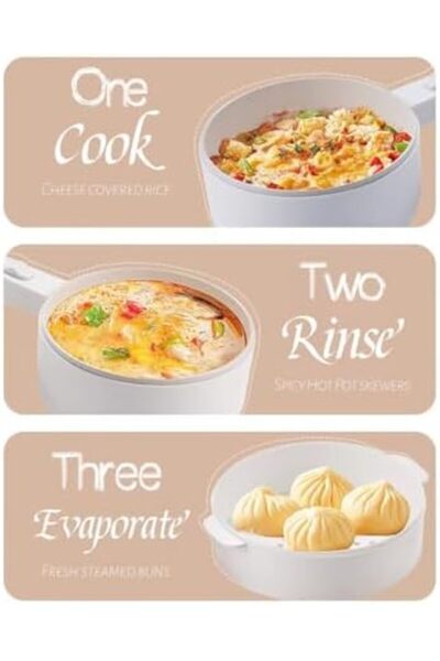 Generic 1.6L Hot Pot With Steamer, Mini Electric Skillet Portable Nonstick Cooker Shabu With Power Adjustmen