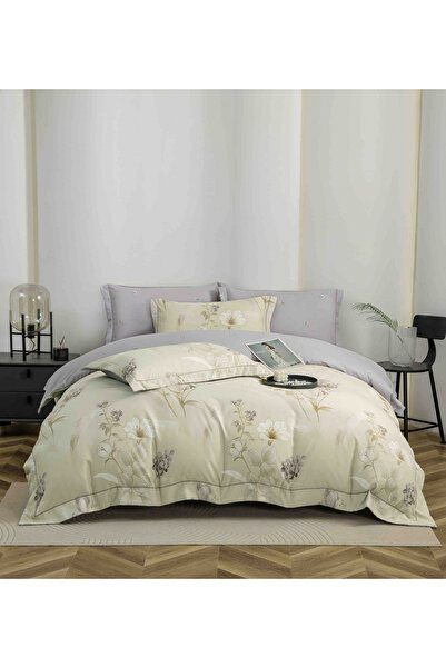 FIONNA.RO Lenjerie Din Bumbac Tip Finet PREMIUM Luxury Cu Elastic - Flori Crem