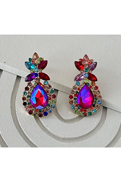 julee.co Çok Renkli Zirkon Taşlı Bohem Ananas Küpe(4x2cm)