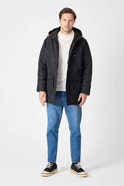 STONCS Ανδρικό μαύρο παρκά με κουκούλα