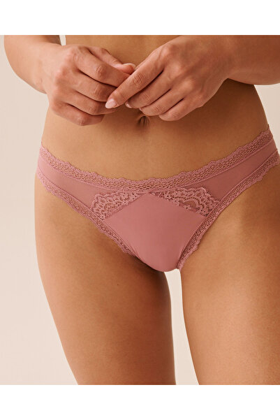 La Vie en Rose Mesh and Lace Trim Bikini Panty