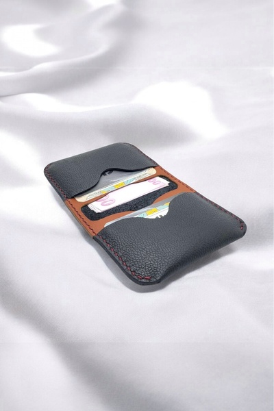 Leather محفظة حامل بطاقات مصنوعة يدويًا من الجلد الطبيعي باللون الأسود من Cy ...