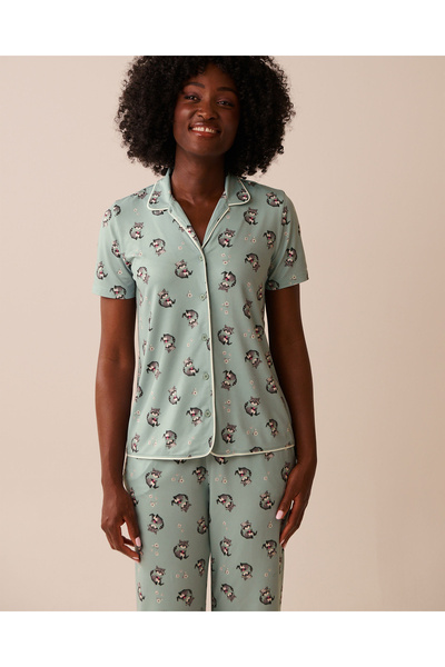 La Vie en Rose قميص فائق النعومة بطبعة الراكون وأزرار