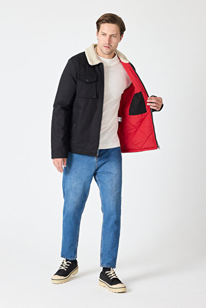 STONCS Ανδρικό μαύρο βαμβακερό παλτό