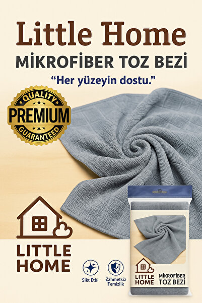 Little Home Mikrofiber Kareli Mikrofiber Toz Bezi – 40x40 cm – Gri