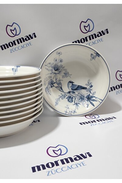 Güral Porcelain Bird 12 Pieces 19 cm Deep Plate (1 Piece Napoli Knife as a Gift)