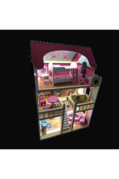 İSP Casa de papusi din lemn cu mobilier din lemn si iluminat cu LED, TimeTrad...