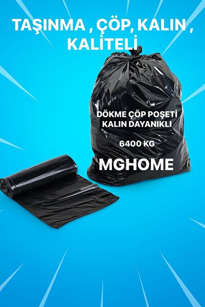 MG HOME 6400 KG Kalın Dayanıklı Eşya Taşıma Ağır Sanayi Çöp Poşeti Siyah Jumb...