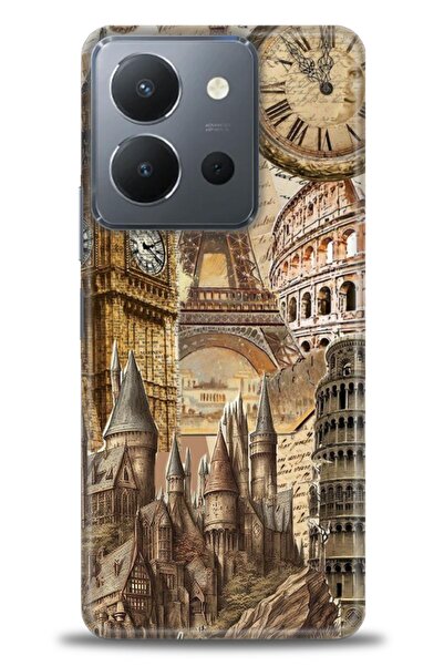 Rulet Aksesuar جراب سيليكون متوافق مع هاتف Vivo Y36 HD مطبوع + واقي شاشة سيرا...