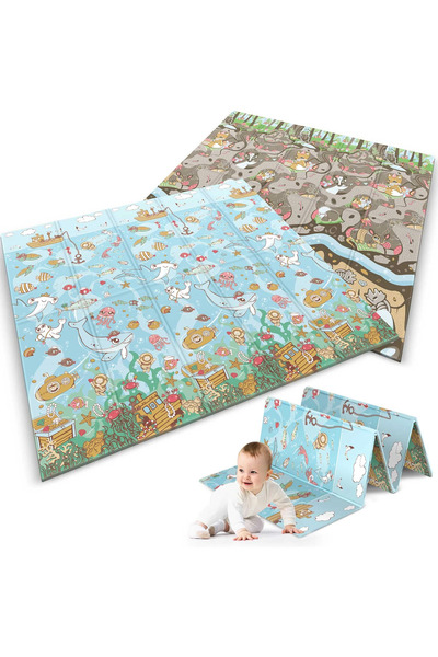 LikeSmart Covor XXL Pliabil cu 2 fete, pentru copii, "Ocean/Land", Termic si ...