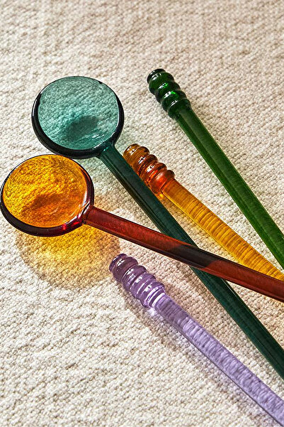 Home Coloria Set of 6 Colored Glass Ice Cream, Coffee, Sugar, Spice and Dessert Serving Spoons 15 cm