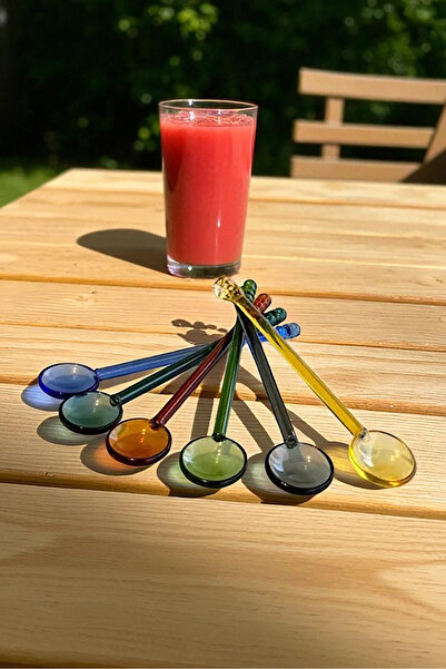 Home Coloria Set of 6 Colored Glass Ice Cream, Coffee, Sugar, Spice and Dessert Serving Spoons 15 cm