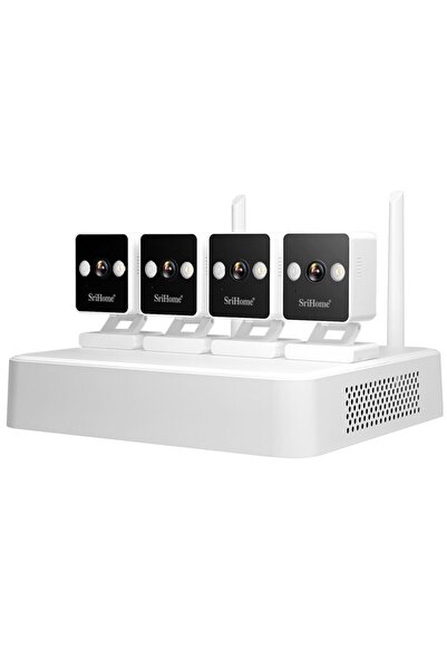 SRIHOME Kit Supraveghere Video WiFi 4 Camere NVS011 Plus, Detecție Mișcare, Viziune Nocturna Color
