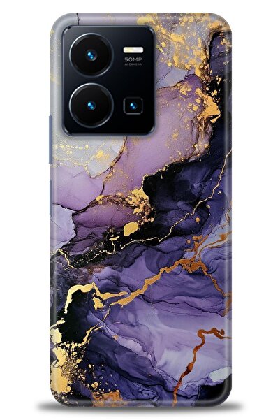 Rulet Aksesuar جراب سيليكون متوافق مع هاتف Vivo Y22S HD مطبوع + واقي شاشة سير...