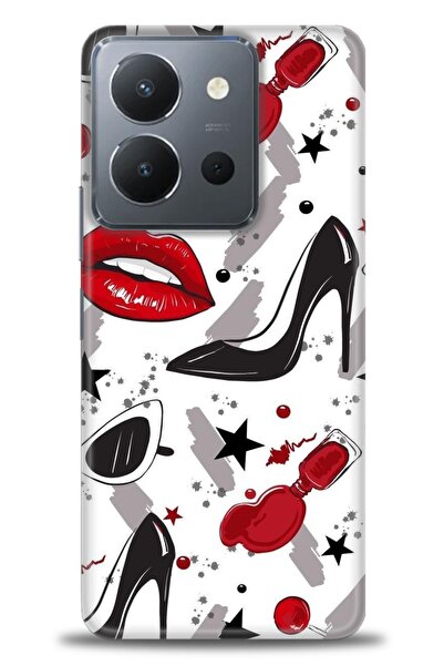 Rulet Aksesuar جراب سيليكون متوافق مع هاتف Vivo Y36 HD مطبوع + واقي شاشة سيرا...