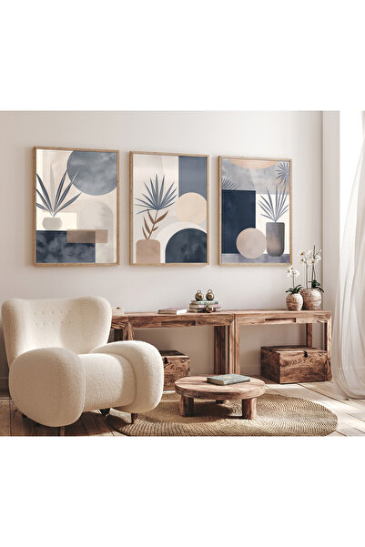 alphobitasarım Mavi ve Toprağın Uyumu - Muhteşem Bohem Tarzı - Üçlü Tablo