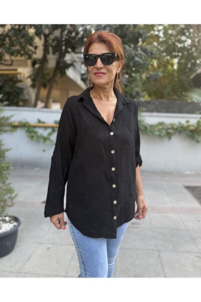 DenizEge Brode Pattern Shirt Black
