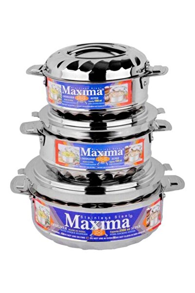 Maxima Stainless Steel Heat Retention Pot Set - 3 Pieces, Silver