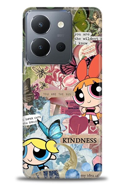 Rulet Aksesuar جراب سيليكون متوافق مع هاتف Vivo Y36 HD مطبوع + واقي شاشة سيرا...