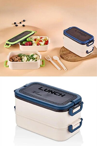 Nirnisa 2 Katlı Beslenme Kutusu Çatal Kaşıklı Yemek Saklama Kabı Okul Ofis Ka...