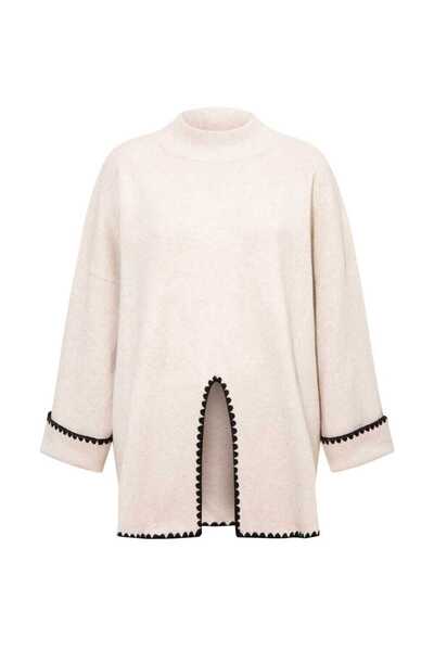 Le Monade Dreams Triko Ekru Siyah Sıçandiş Nakışlı Oversize Tunik