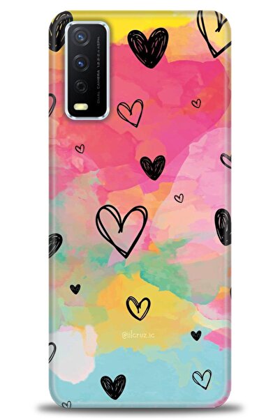 Rulet Aksesuar جراب سيليكون متوافق مع هاتف Vivo Y20S HD مطبوع + واقي شاشة سير...