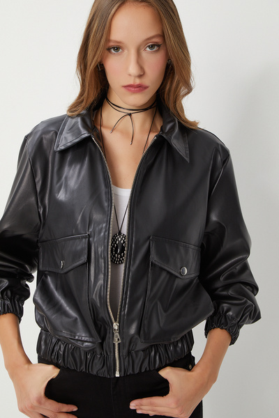 Lovelyİstanbul Jachetă bomber din piele artificială LNT0011 NEGRU