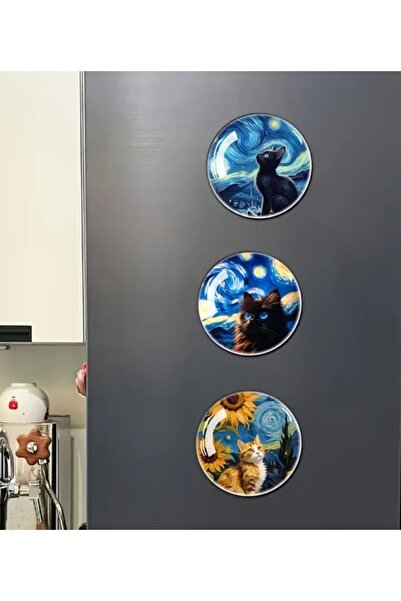 Yaratıcı sanatlar atölyesi 1 Adet El Yapımı Sanatsal Kediler Buzdolabı Magnet...