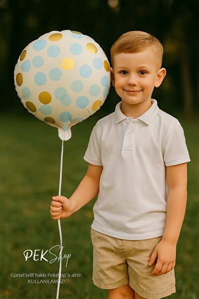 PEKSHOP Konfeti Baskılı Yuvarlak Folyo Balon MAVİ 18inç