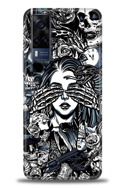 Rulet Aksesuar جراب سيليكون متوافق مع هاتف Vivo Y53S HD مطبوع + واقي شاشة سير...