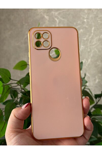 Hatreds Oppo A15 ve Oppo A15S Kılıf Gold Kenarlı Kamera Koruma Çıkıntılı Parl...