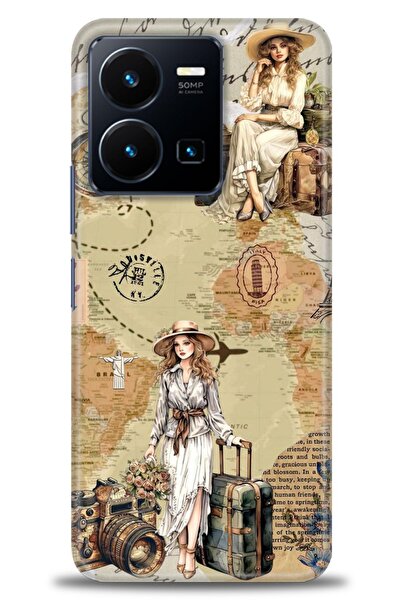 Rulet Aksesuar جراب سيليكون متوافق مع هاتف Vivo Y22S HD مطبوع + واقي شاشة سير...