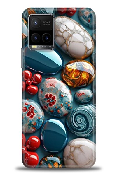 Rulet Aksesuar جراب سيليكون متوافق مع هاتف Vivo Y33S HD مطبوع + واقي شاشة سير...