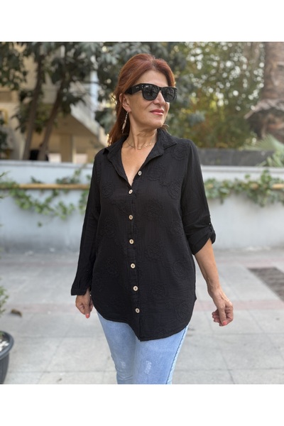 DenizEge Brode Pattern Shirt Black