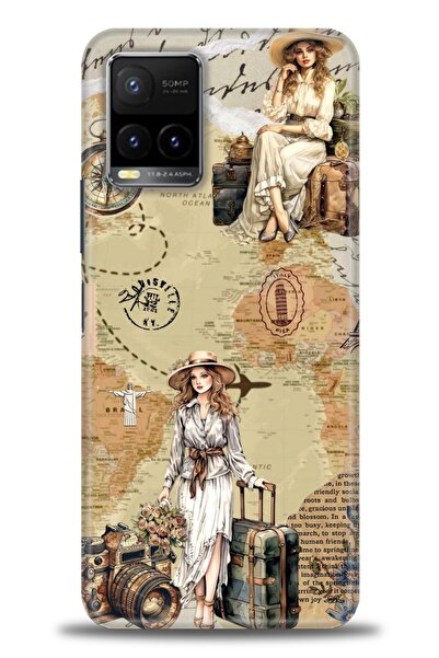 Rulet Aksesuar جراب سيليكون متوافق مع هاتف Vivo Y21 HD مطبوع + واقي شاشة سيرا...