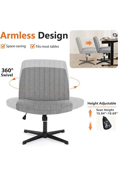 Sweetcrispy Wheels Armless Desk Chair No Wheels Cross Legged Office Chair Wide Swivel Home