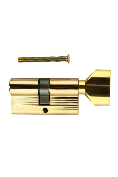 Lawazim قفل أسطواني بإبهام - 60 مم ذهبي بدون مفتاح، تصميم أوروبي، مع مقبض للأبواب