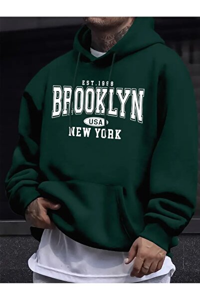 H&GHAMLEGİYİM طباعة جرافيك بروكلين 1998، سترة رجالية مريحة بأكمام طويلة وياقة...