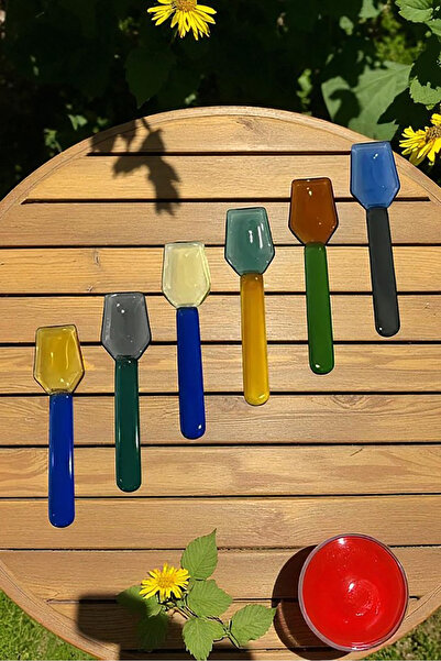 Home Vetrina Set of 6 Colored Glass Serving Spoons for Ice Cream, Coffee, Sugar, Spices and Dessert 9 cm