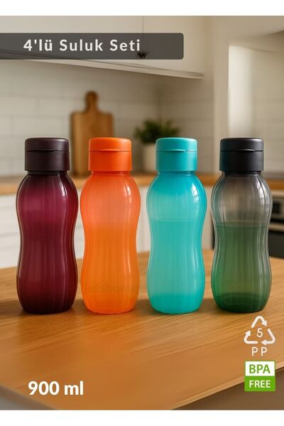 Jet's Home 4'lü Suluk Bpa Free Ofis-Spor-Okul Matarası PP-5 Siyah-Turuncu-Mav...