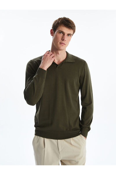 LC Waikiki Pulover tricot pentru bărbați cu guler polo kaki