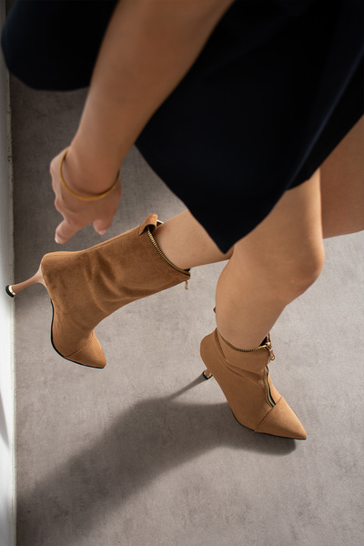 BERFONA MONACO TABA SÜET FERMUAR DETAYLI 7 CM İNCE ÖKÇE BOT BOTTİE