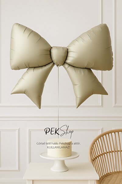 PEKSHOP Cream Big Bow Foil Balloon Bow Shaped Balloon
